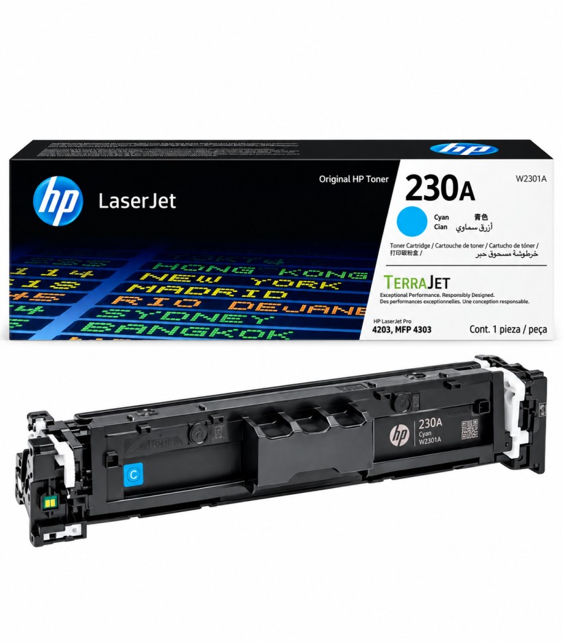 W2301A HP 230A Cyan Original LaserJet Toner Cartridge for Color LaserJet Pro 4203 & MFP 4303 – 1800 Pages