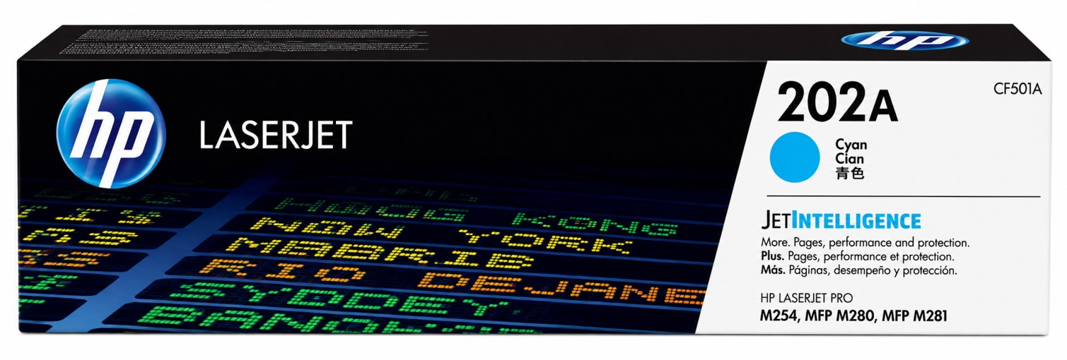 original cyan HP 202A (CF501A)  LaserJet Toner Cartridge for M254, M280 & M281 – 1300 Pages